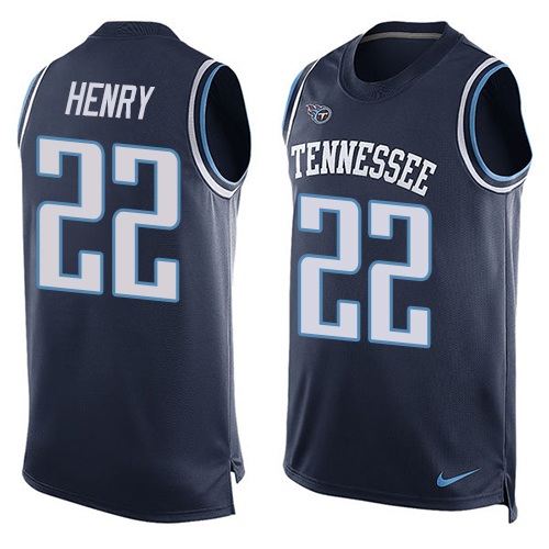 Men's Limited Derrick Henry Nike Jersey Navy Blue - #22 Player Name & Number Tank Top NFL Tennessee Titans